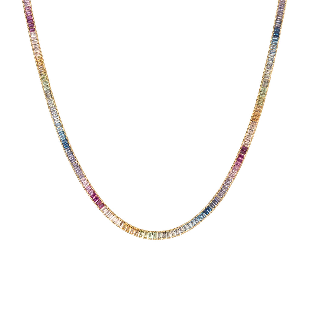 Ombré Rainbow Baguette Tennis Necklace | AUrate New York