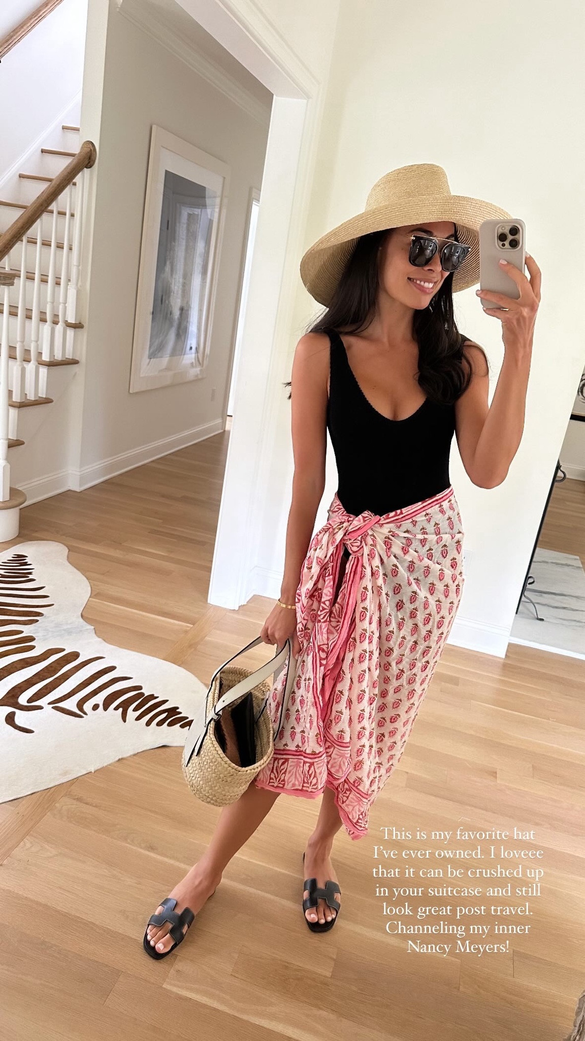 Kat Jamieson wears a straw hat and bathing suit with a sarong. Swim, swimwear, summer outfit. 

#LTKSeasonal #LTKSwim #LTKItBag