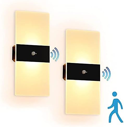 LED Wall Lamp Battery Powered, Wireless Magnetic Lamp 2 Pcs Battery-Operated Wall Sconces with Motio | Amazon (US)