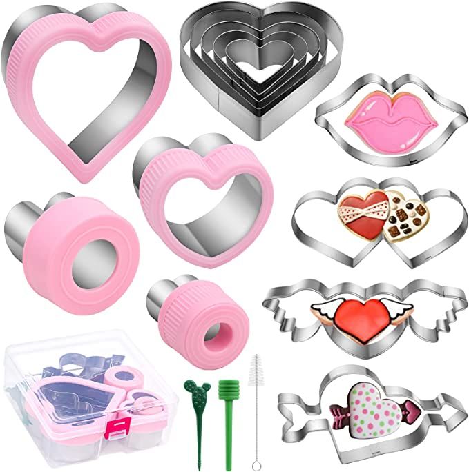 13 Pcs Heart Cookie Cutter Set for Valentine's Day, 9 Size Heart Shape Cookie Cutter and Lips, He... | Amazon (US)