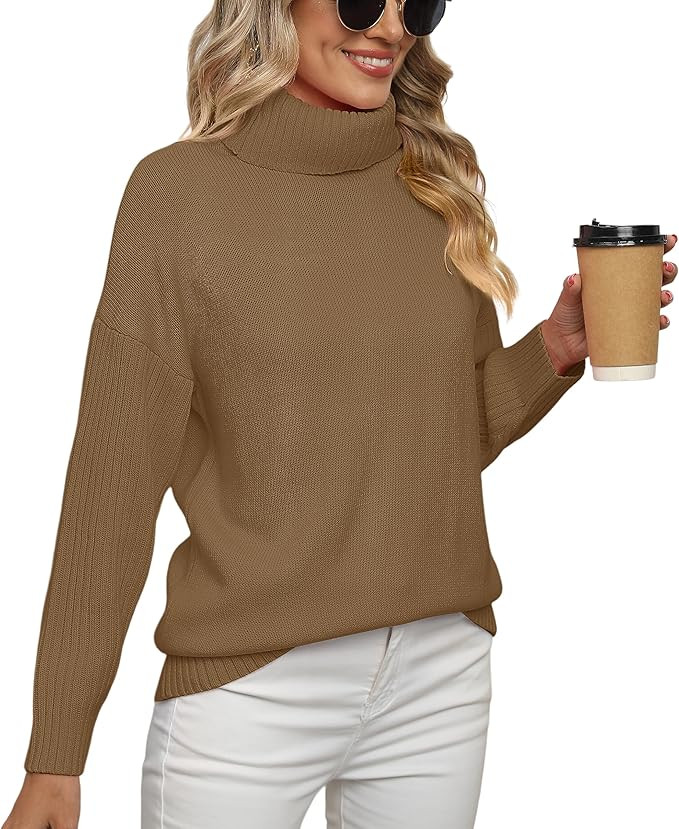 Jouica Women 2025 Fall Casual Turtleneck Batwing Sleeve Chunky Oversized Ribbed Knit Tunic Sweate... | Amazon (US)