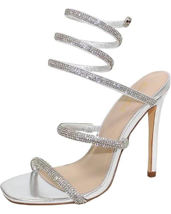 Bonnibel Women Rhinestone Spiral Ankle Wrap Strap High Heels Sandals | Amazon (US)