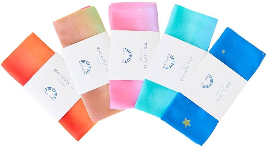 Sarah's Silks - Set of 5 Enchanted Mini Playsilks, 100% Silk 21" Square Scarf for Dance, Movement... | Amazon (US)