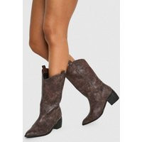 boohoo Dames Breed Passende Vintage Look Tab Detail Enkel Cowboy Westernlaarzen | Brown | Maat: 40 | Boohoo.com (NL)