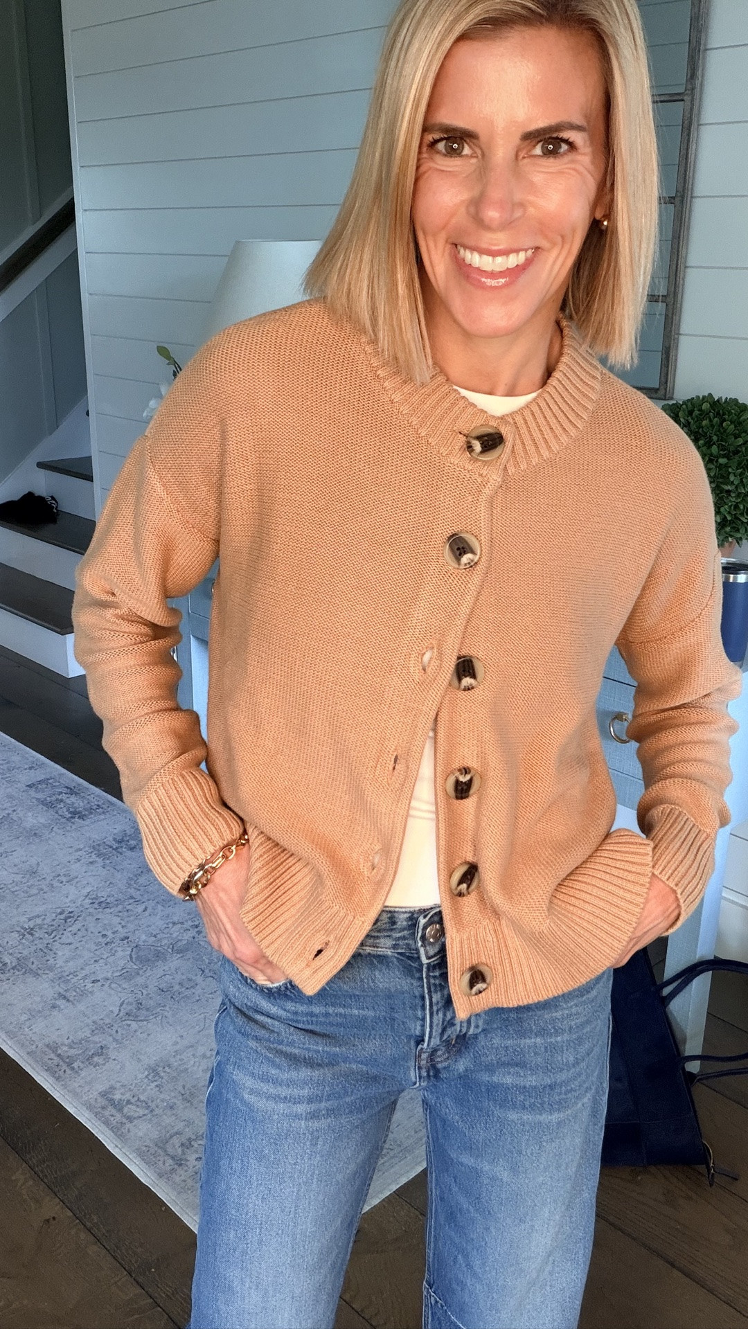 Cotton camel cardigan that will be paired with everything…yes please!  I love the relaxed look of this cardigan but can still wear it for work or weekend and look polished.  The big buttons and side slits give this cardigan a little extra something.  This is available in a variety of colors.  #quincepartner @quince

#LTKootd #LTKmomlife #LTKOver40
