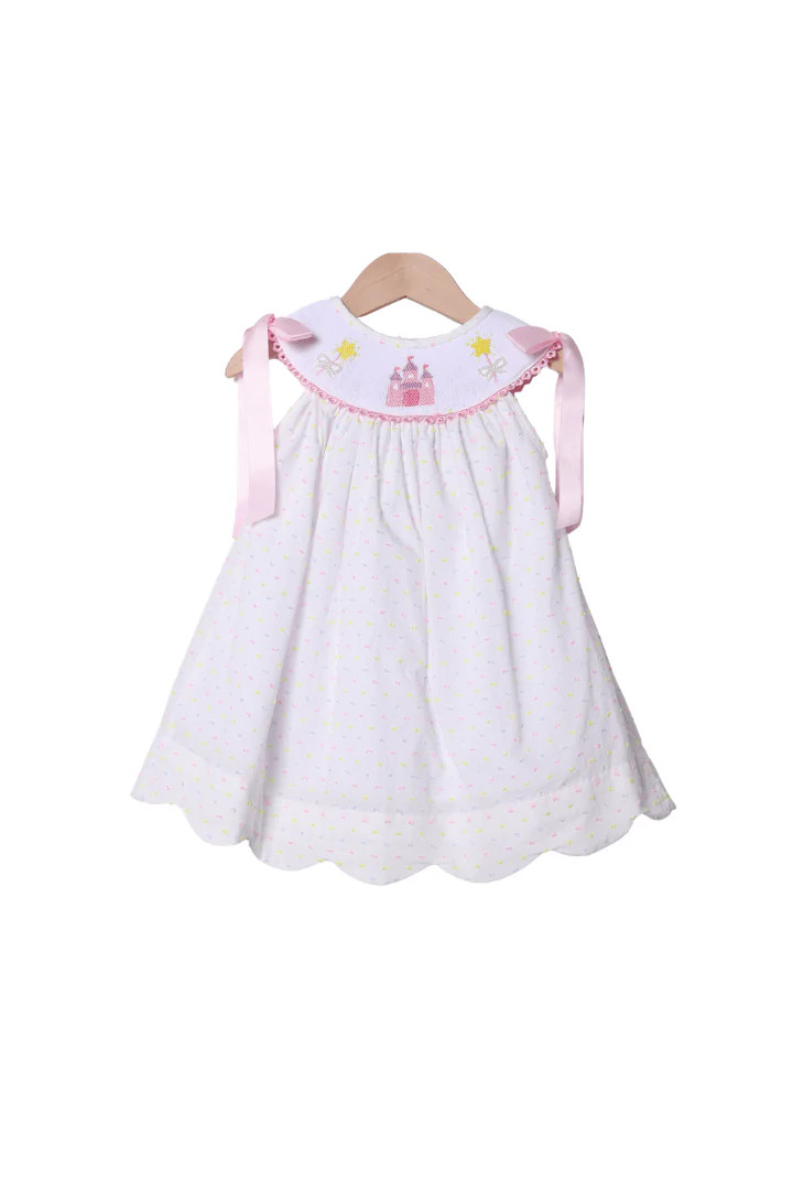 Smocked Colorful Castle Swiss Dot Dress | The Smocked Flamingo
