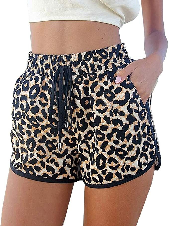 Kafeimali Women's Fashion Summer Leopard Beach Shorts Casual Short Pants | Amazon (US)