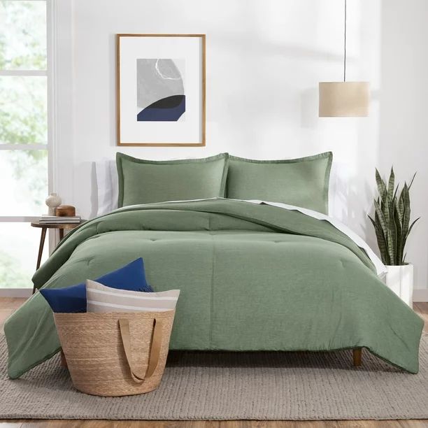 Gap Home Washed Denim Reversible Organic Cotton Comforter Set, King, Olive, 3-Pieces - Walmart.co... | Walmart (US)