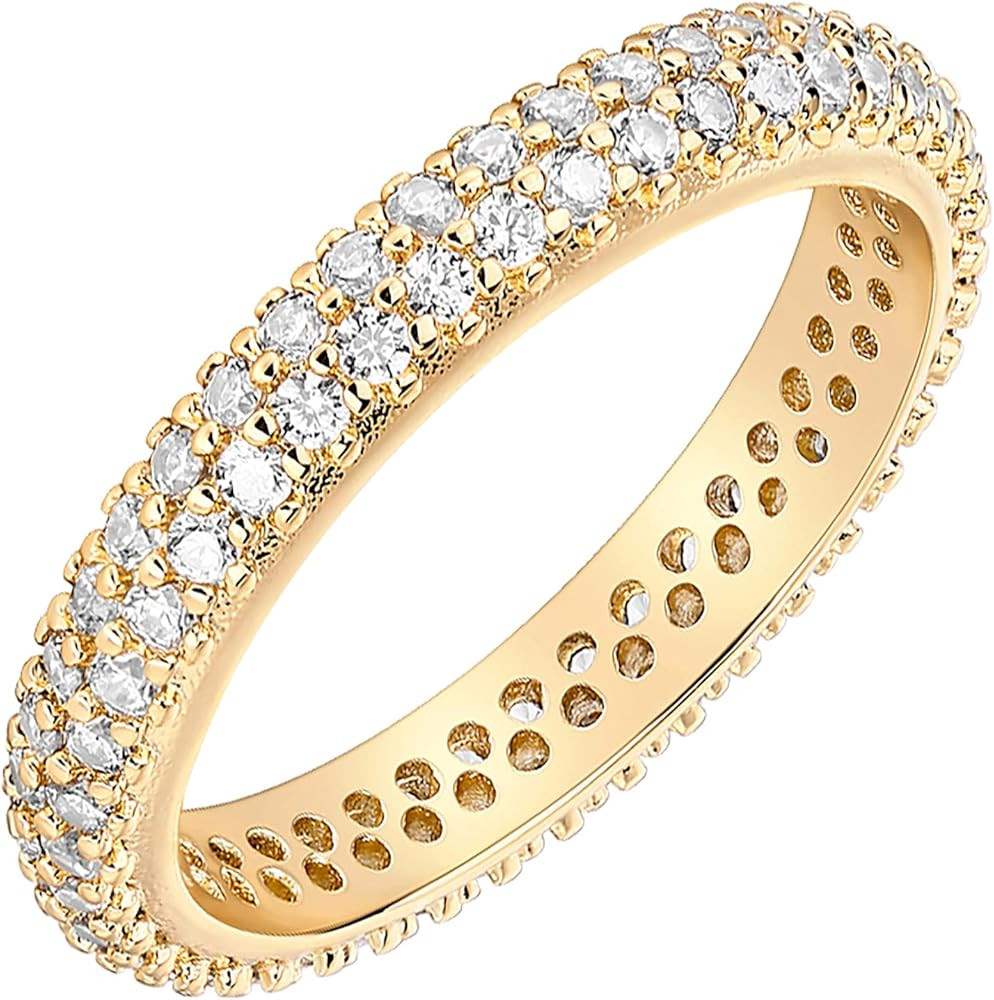 Pavoi 14k Gold Plates Cubic Zirconia Double Row Eternity Band | Amazon (US)