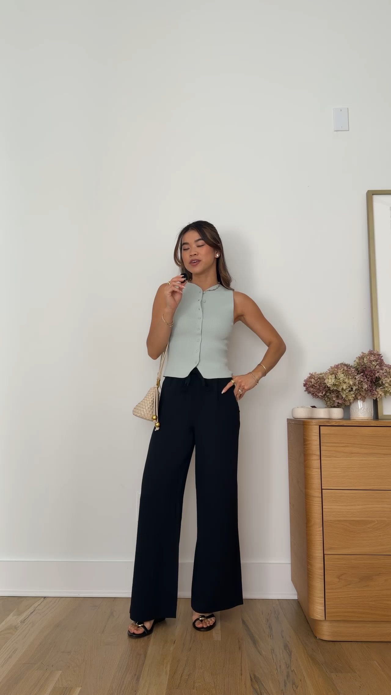 I love this @Aritzia vest, it has sewn buttons in the middle so no worries about anything peaking through! 

Sizing info:
-Aritzia Lodge Pants Crepette (Size 2XS Short in Black 
-Aritzia Croquet Sweater Vest (Size XS in Agave Green)
- Madewell The Mila Organic Hardware Thong Slide Sandal - Black

Petite style, petite fashion, mom outfit, mom style, petite pants, petite outfit ideas, petite outfits, best pants for petite, petite trouser, spring style, spring outfits, beach outfits, vacation outfits, summer outfits, Summer style, summer trends, workwear outfit, work trouser, aritzia pants, aritzia trouser

#LTKootd #LTKSeasonal #LTKPetite