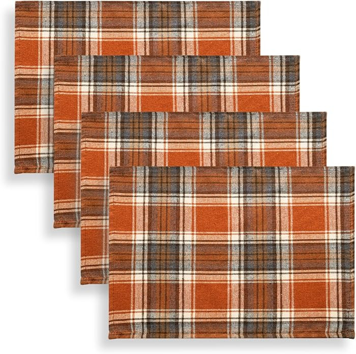 Fall Plaid Placemats Set of 4, Orange Checkered Table Mats 12\u00d718 | Amazon (US)