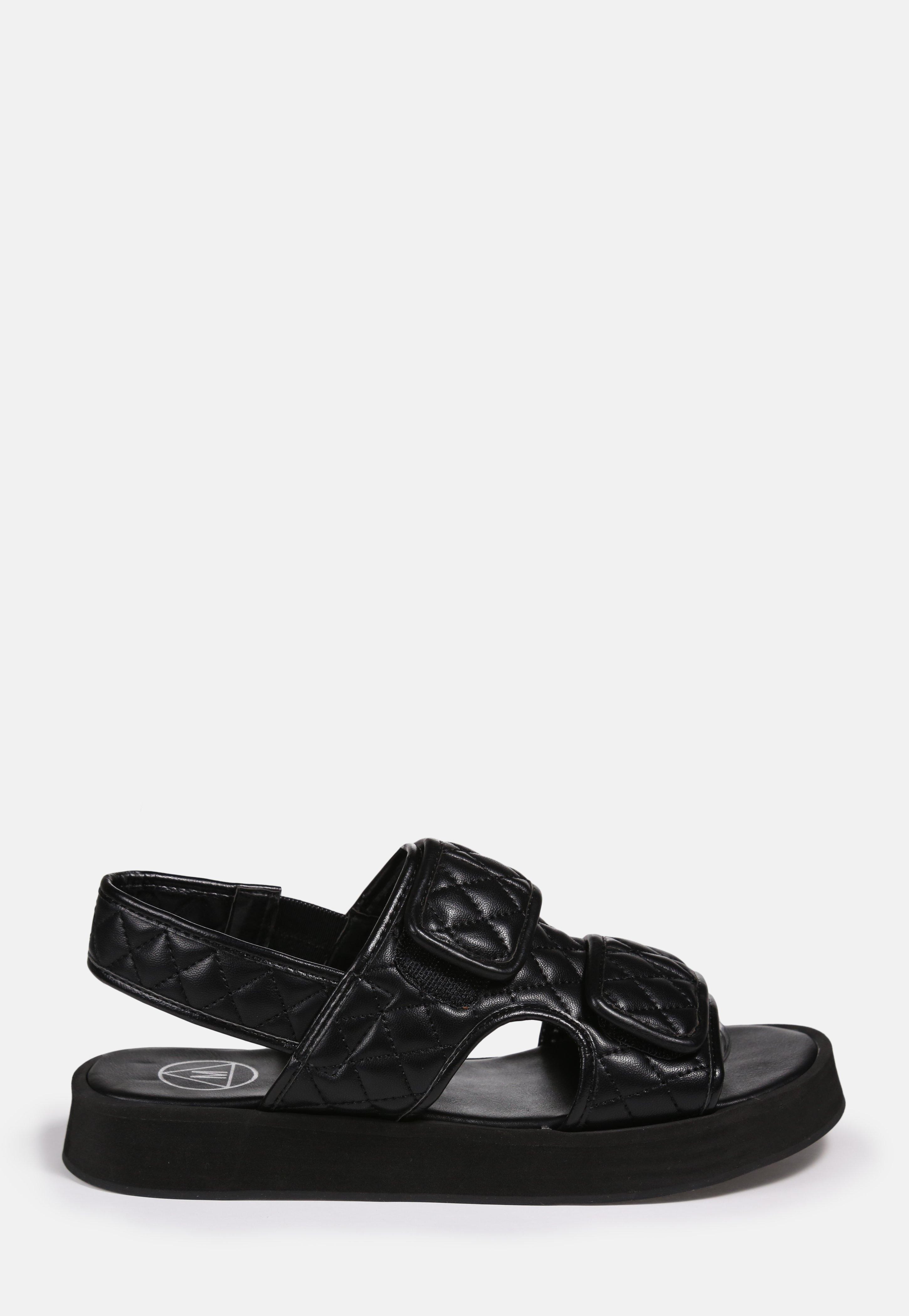 Black Quilted Grandad Sandals | Missguided (UK & IE)