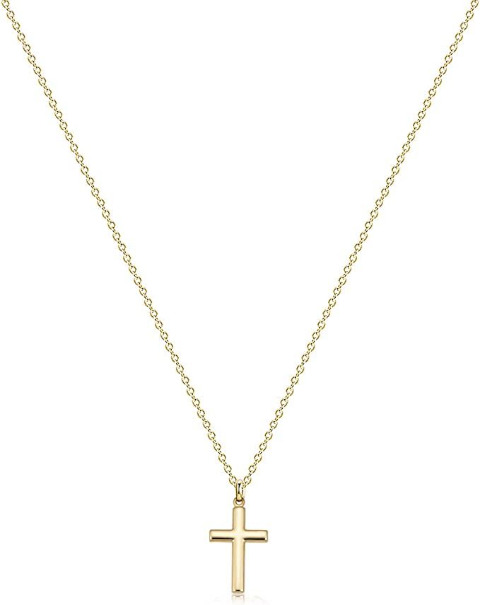 Fettero Cross Necklace Faith Pendant 14K Plated Dainty Chain Minimalist Simple Tiny God Lords Pra... | Amazon (US)