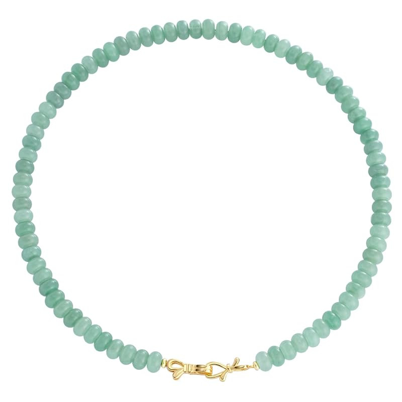 Green Aventurine Gemstone Beaded Choker Necklace for Women 14K Gold Bow Birthstone Beads Chokers | Amazon (US)
