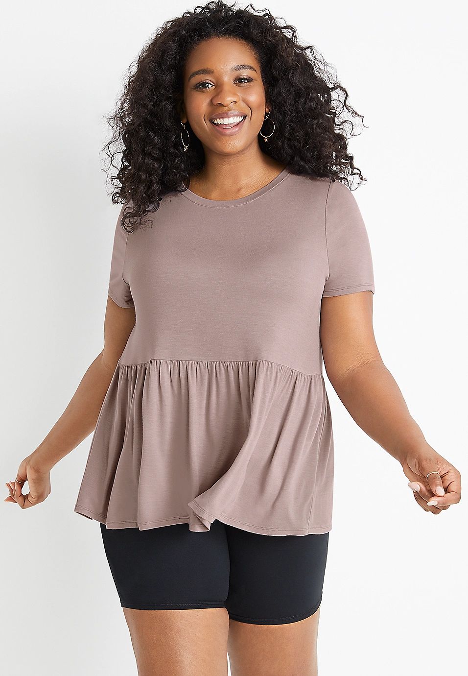 Plus Size 24/7 Solid Babydoll Tee | Maurices