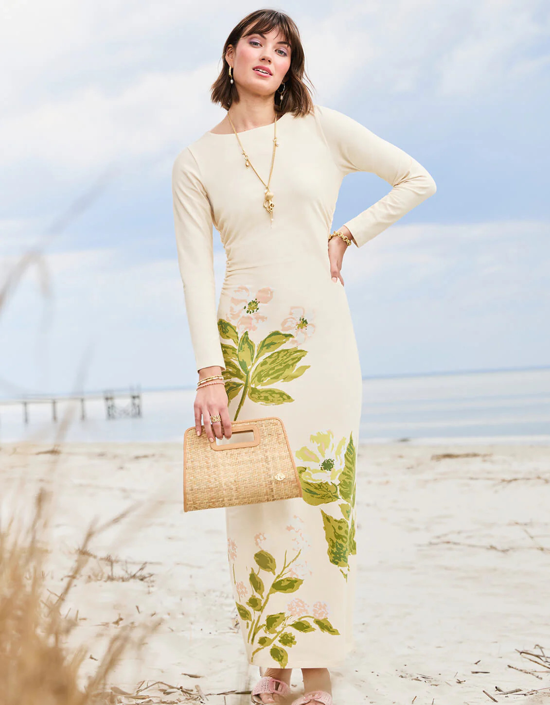 Bria Midi Dress Seawall Blooms Green | Spartina 449