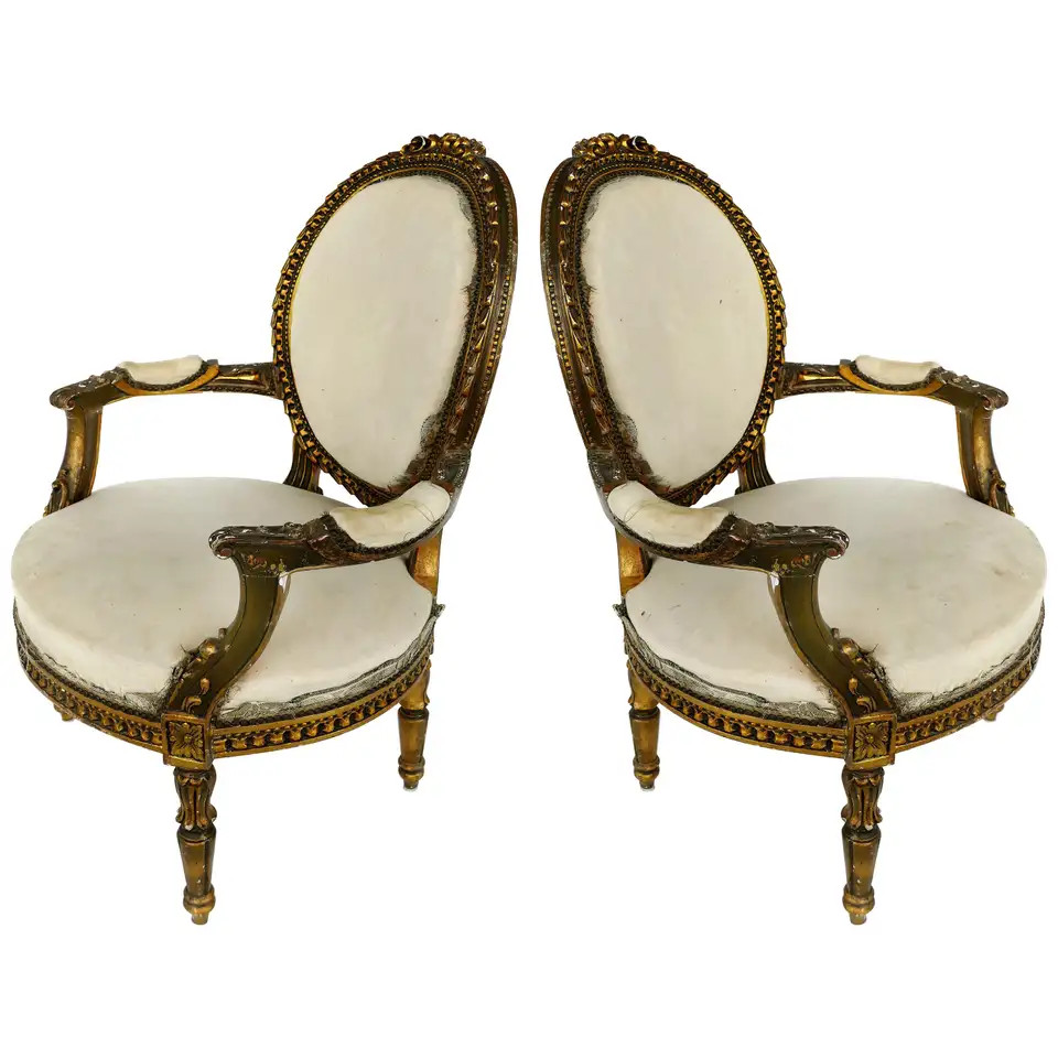 19th Century French Giltwood Fauteuil Armchairs, Pair | 1stDibs