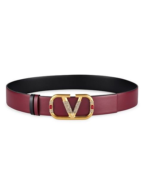 Reversible VLogo Crystal-Embellished Leather Belt | Saks Fifth Avenue