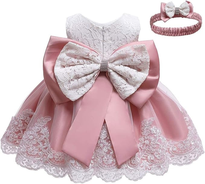 0-6T Toddler Girls Pageant Lace Dresses Baby Birthday Party Embroidery Dress with Headwear | Amazon (US)