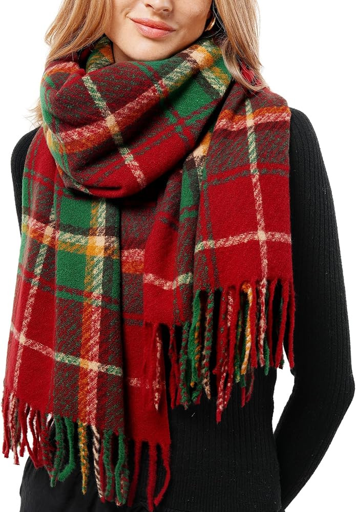 FURTALK Winter Warm Scarf for Women Soft Shawl Wraps Tassel Plaid Oversized Scarves | Amazon (US)