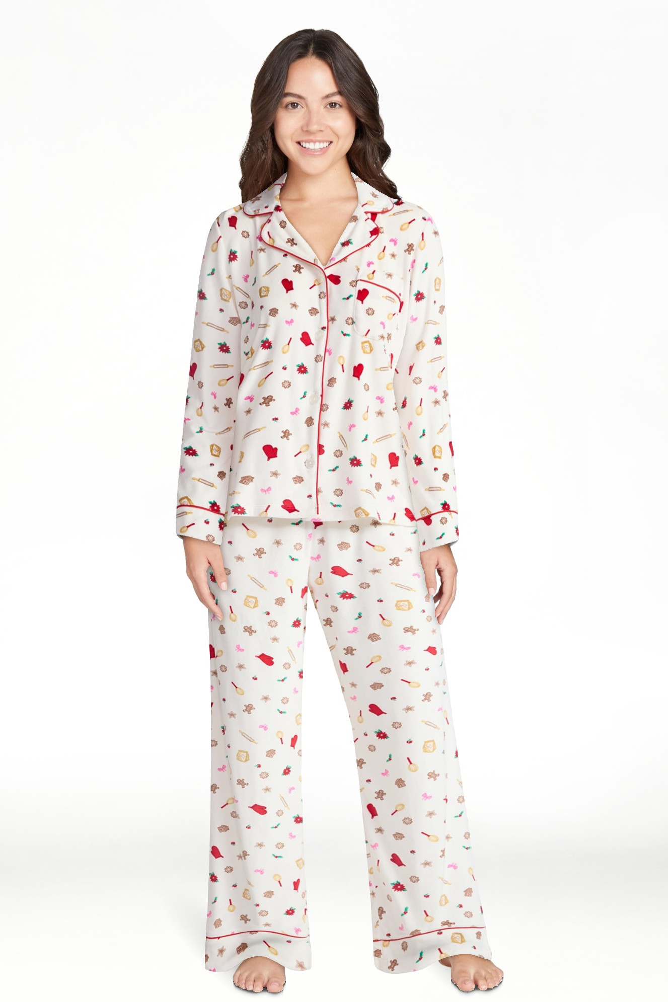 Joyspun Women’s Stretch Velour Notch Collar Long Sleeve Pajama Set, Sizes XS to 4X | Walmart (US)