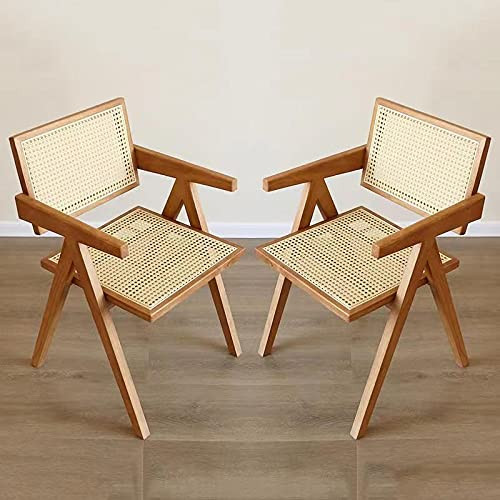qazplm Set of 2 Retro Rattan Dining Chair Ash Wood Frames Handmade Rattan Back Chair，for Home L... | Amazon (US)