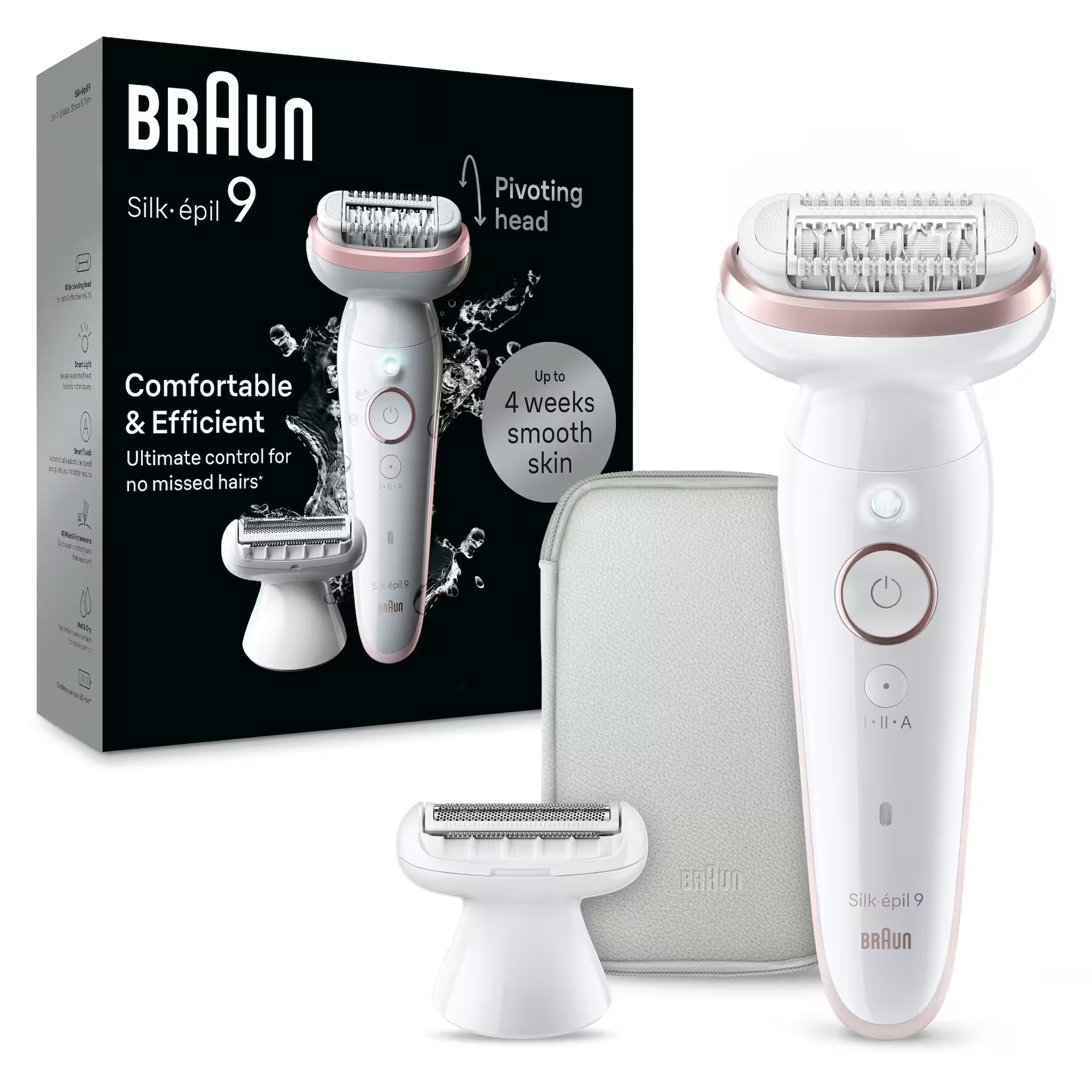 Braun - Silk-épil 9 Pivoting Head, Wet and Dry Epilator, Includes Shaver Head and Trimmer Comb - White/Flamingo | Best Buy U.S.