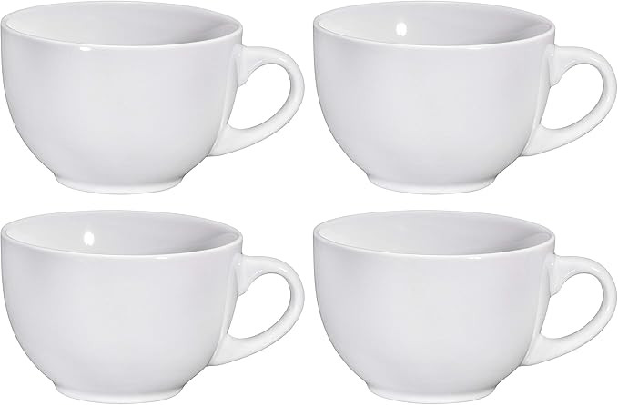 Jumbo Soup Bowl and Cereal Mugs Wide Ceramic Mug Set of 4, 24 Ounce, By Bruntmor (White) | Amazon (US)