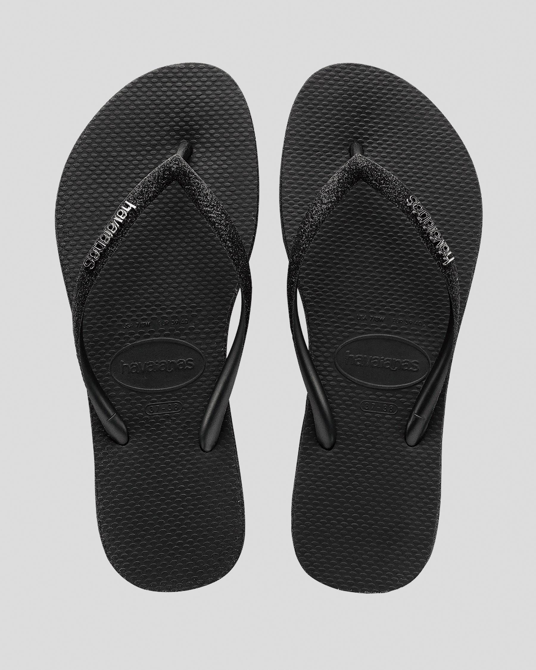 Havaianas Women's Slim Sparkle Thongs Shoes in Black Size 37/38 | City Beach (ANZ)