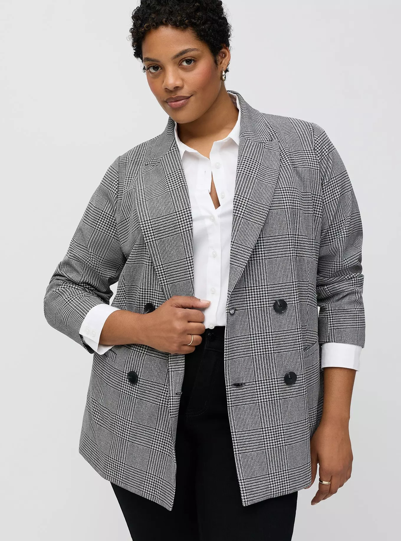 Relaxed Double-Breasted Crepe Blazer | Torrid (US & Canada)