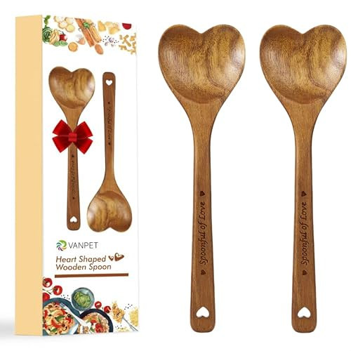 Wooden Heart Spoons - Heart Shaped Wooden Spoon Kitchenware for Cooking with Love, Unique Mother's Day Gifts for Cooks Hostesses Mom Grandma Wife Weddings House Warming Kitchen Accessories (2 PCS) | Amazon (US)