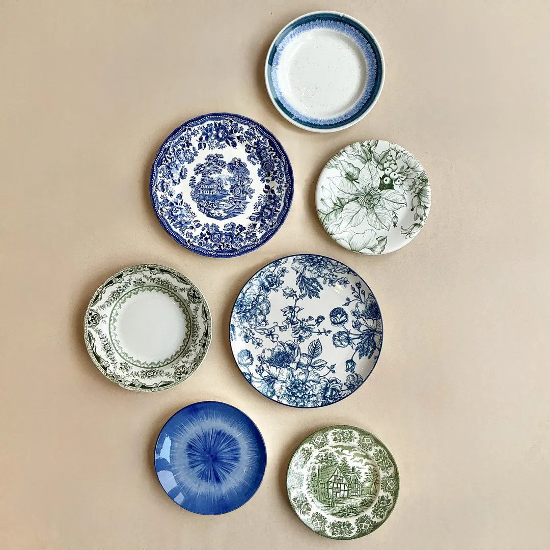 Blue and Green Floral Transferware Plate Collection: Farmhouse Cottage Wall Decor. Gallery Wall p... | Etsy (US)