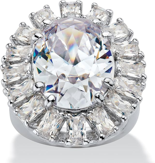 Palm Beach Jewelry Silvertone Oval Cut Cubic Zirconia Floral Ring | Amazon (US)