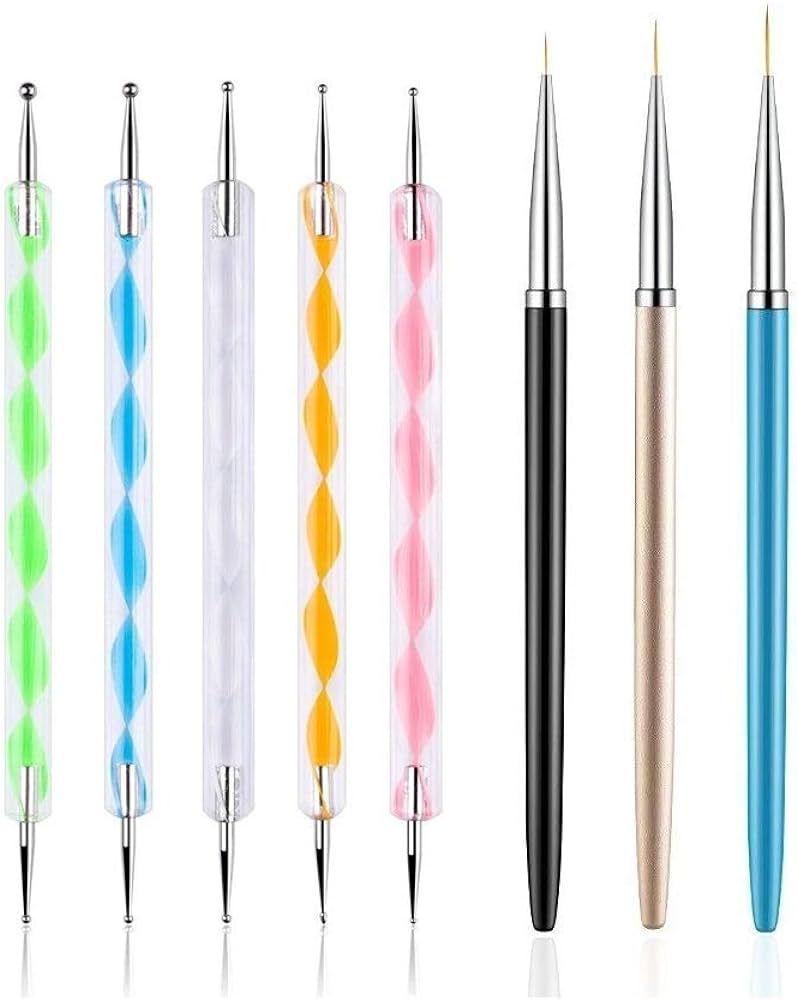 5PCS Dotting Pens with 3 PCS Nail Painting Brushes, Nail Art Design Tools | Amazon (US)