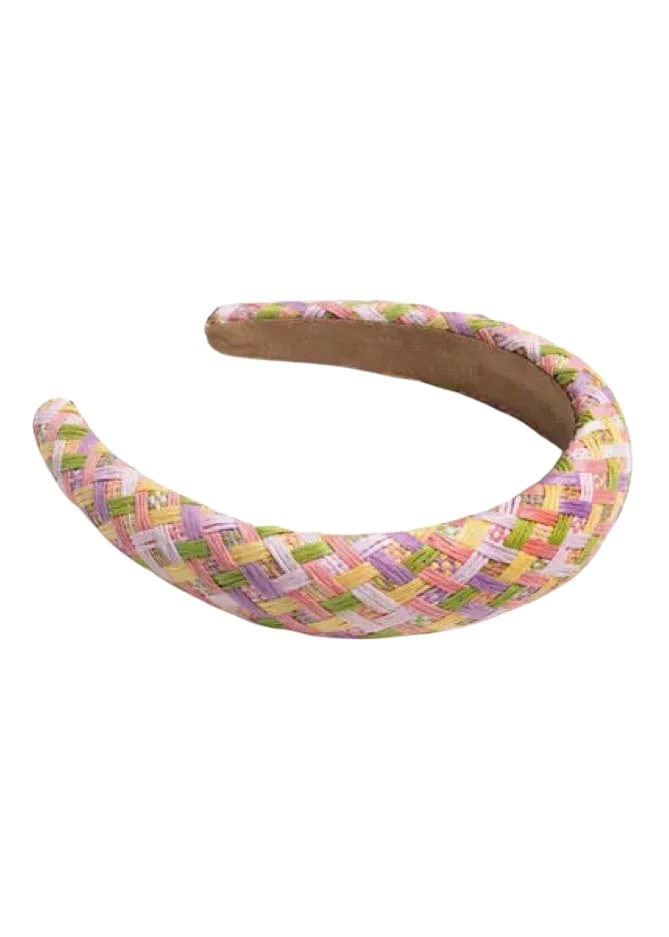 Pink multi color padded straw headband | Mulberry & King