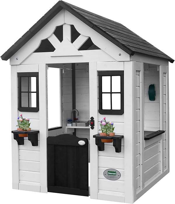 Backyard Discovery Sweetwater White Cedar Wooden Kids Playhouse Cottage with Play Kitchen, Snack ... | Amazon (US)