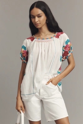 By Anthropologie Short-Sleeve Embroidered Tunic Top | Anthropologie (US)