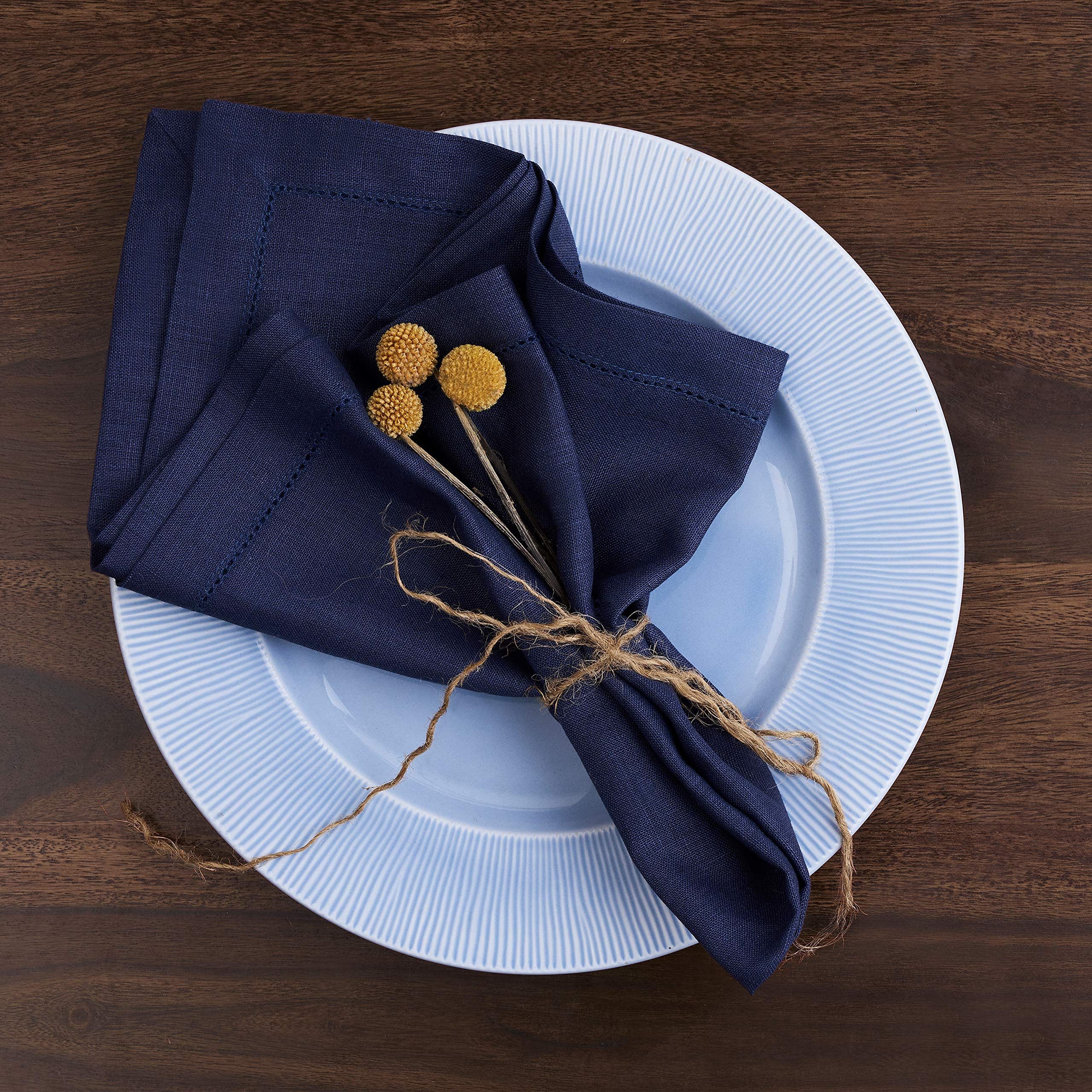 D'Moksha 4th July Navy Blue Cloth Napkins 20 x 20 Inch Set of 4-100% Pure Linen Hemstitched Dinne... | Amazon (US)