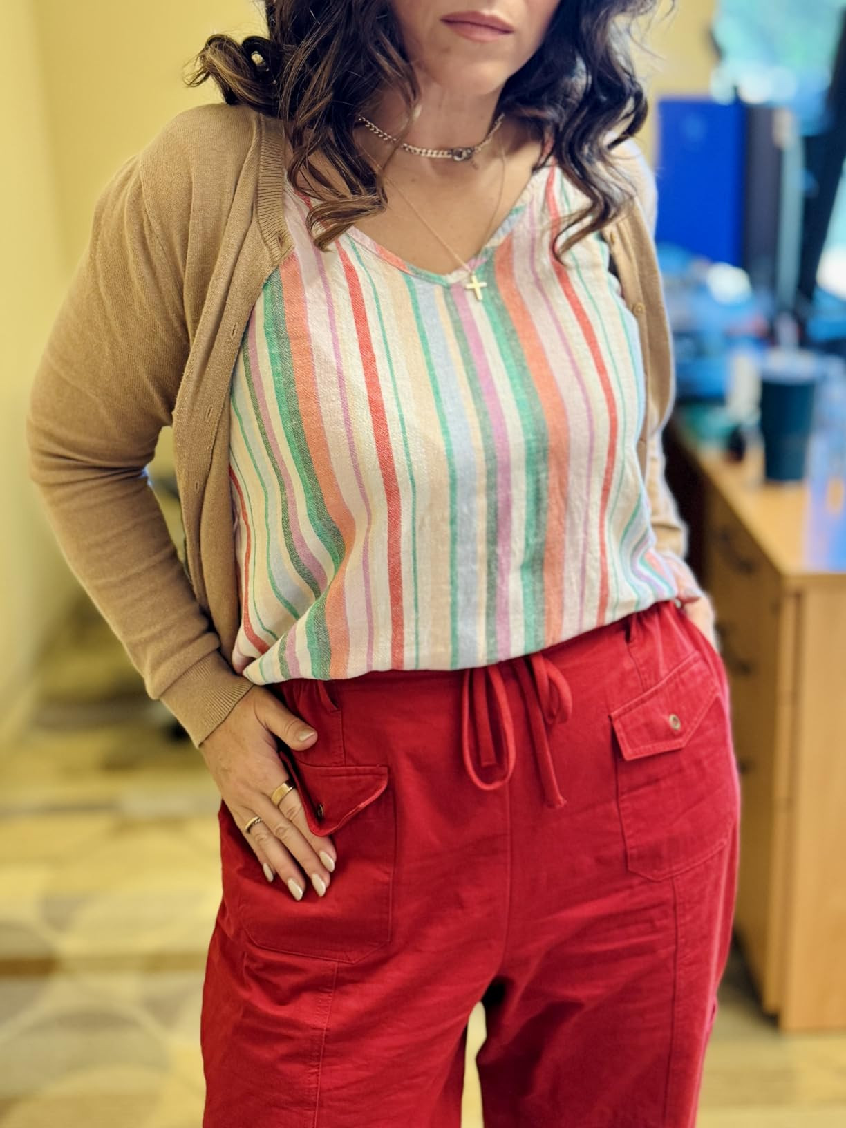 Fisoew Womens 100% Cotton Cargo Pants Drawstring Elastic Waist Casual Hiking Work Pants with Mult... | Amazon (US)