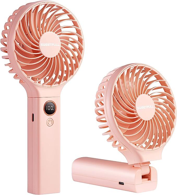 SWEETFULL Handheld Fan,5000mAh Portable Fan Mini fan Small Personal Fan with Power Bank,Desk Fan ... | Amazon (US)
