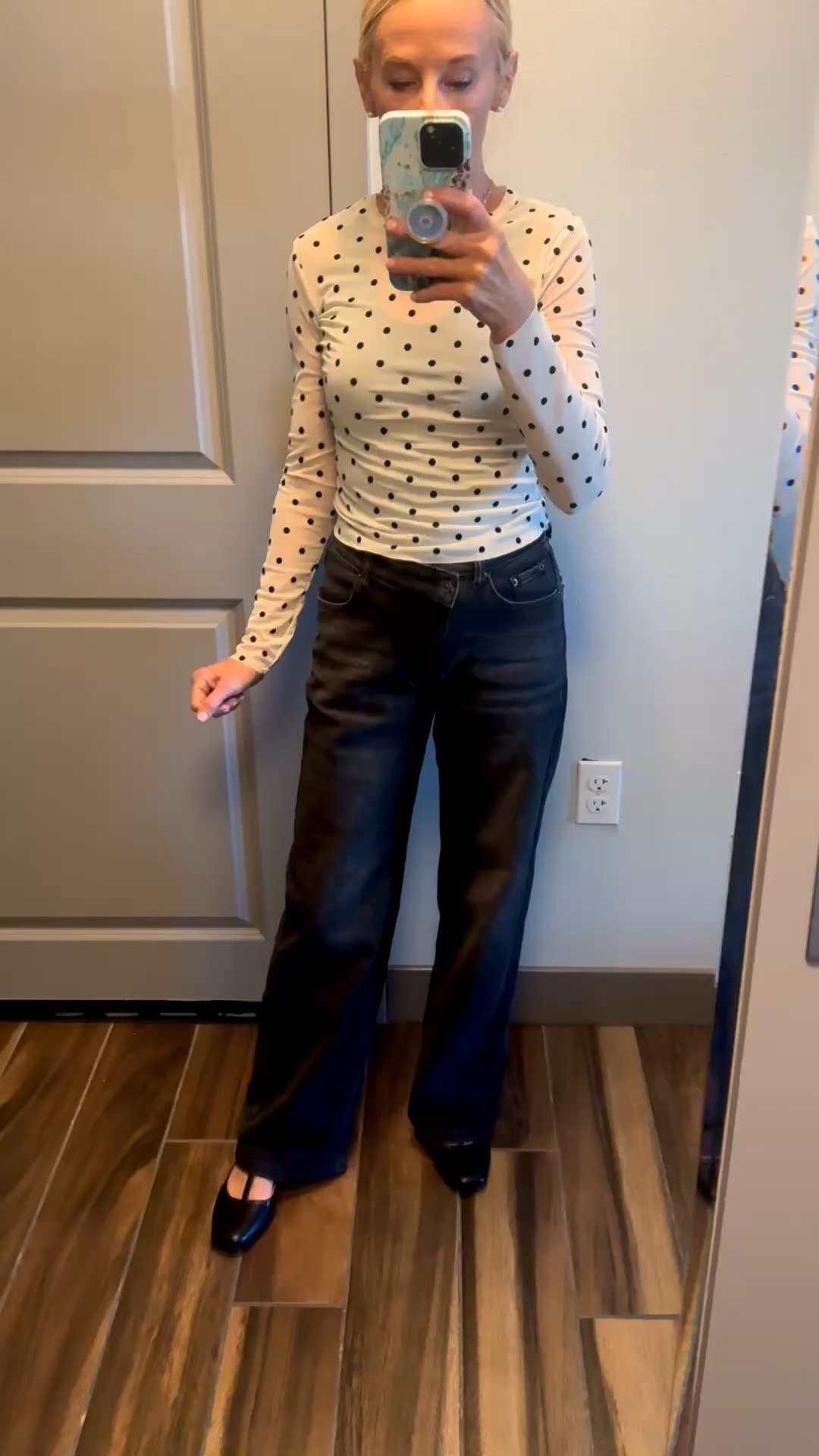 #OOTD #polkadottop #blackjeans #flats 

#LTKOver40 #LTKootd #LTKPetite