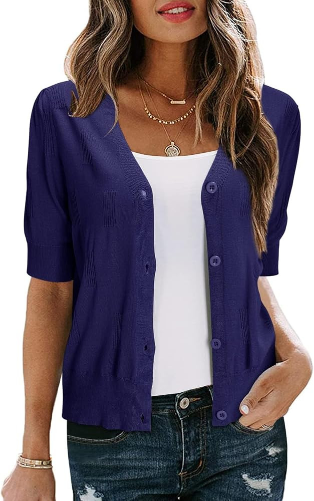 Arach&Cloz Women's Lightweight Spring Summer Business Casual Cropped Short Sleeve Cardigan | Amazon (US)