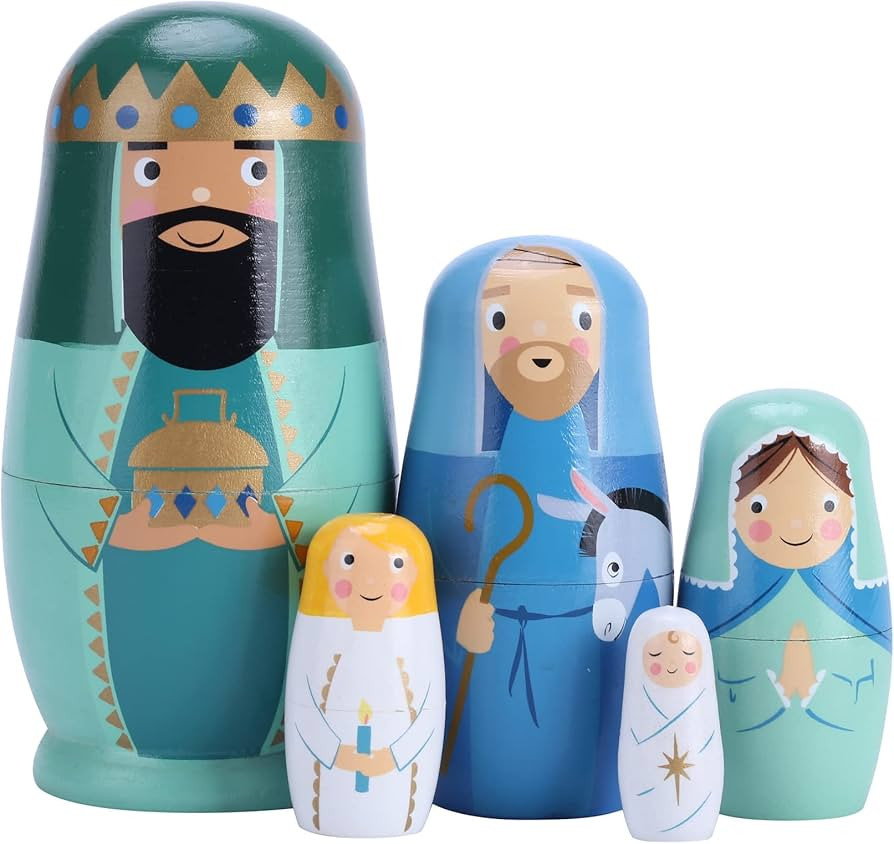Yoption 5Pcs Russian Nestingdolls, Handmade Wooden Matryoshkadoll Jesus Nativity Nestingdoll Set ... | Amazon (US)