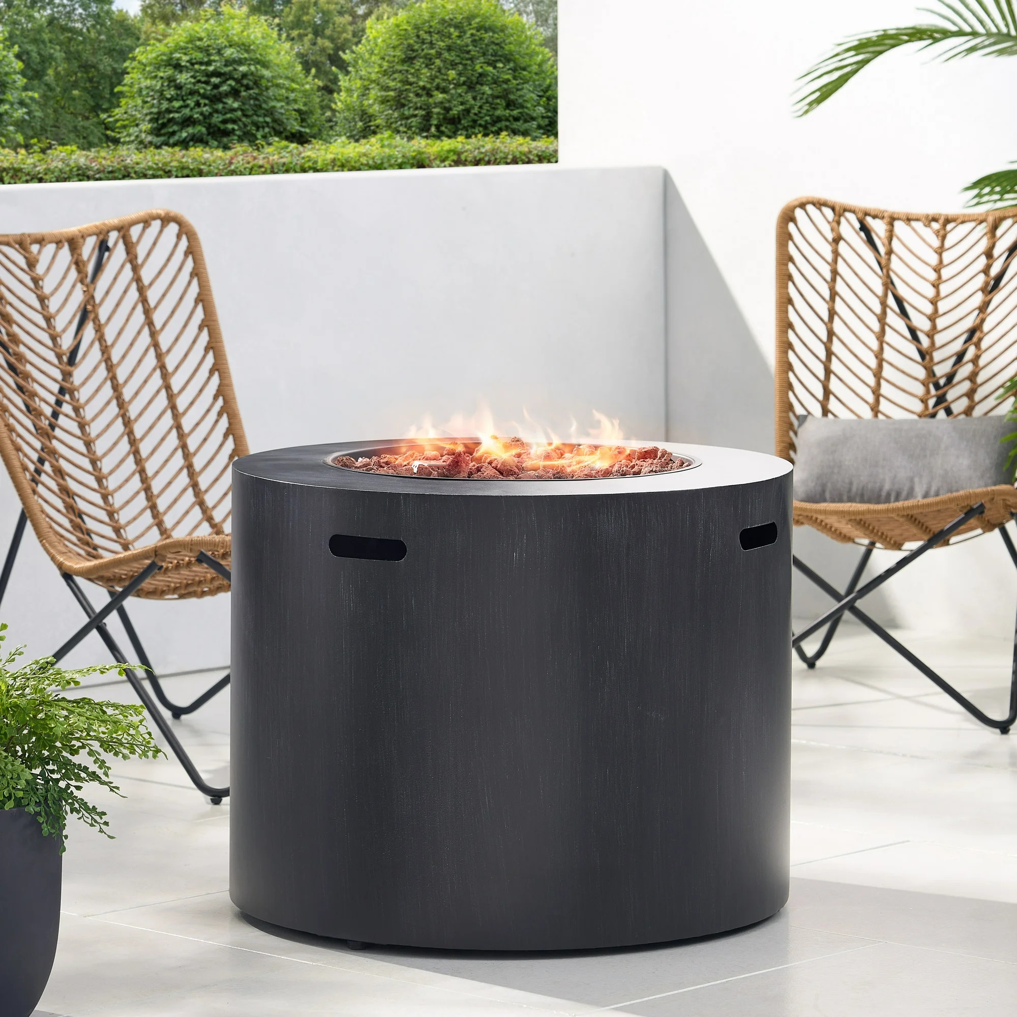 GDF Studio Jasmine Outdoor 40,000 BTU Circular Fire Pit, Brushed Black - Walmart.com | Walmart (US)