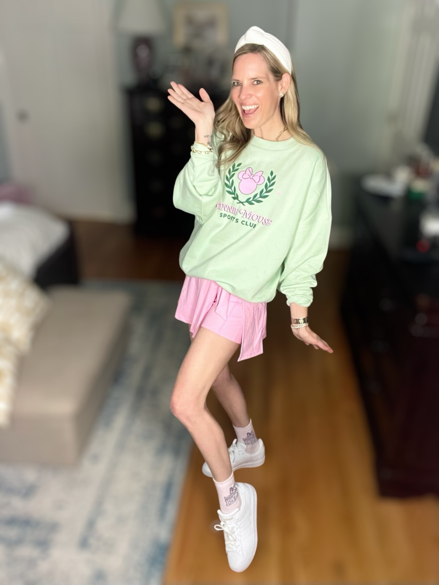 🎾✨ Sporty, sweet, and Disney chic! I couldn’t resist this pastel-perfect Minnie Mouse Sports Club sweatshirt from Target—it’s the coziest mint green fleece with a retro varsity vibe, and it pairs perfectly with the blush pink tennis romper I found on Amazon! 🎀💚

🎀 Outfit Breakdown:
	•	Sweatshirt: Light mint fleece with the cutest Minnie Mouse crest—Disney meets country club!
	•	Dress: This pink athletic romper has built-in shorts and the sweetest wrap skirt and bow detail. So flattering and comfy!
	•	Sneakers: Wearing the Adidas Grand Court 2.0—a clean white sneaker with subtle gold branding. Amazon’s Choice and a go-to for everyday looks!
	•	Socks: These Minnie Mouse pink socks from Target pull it all together 💕
	•	Jewelry: Wearing my everyday gold Melinda Maria pieces—use code PREPPYREBEL for 10% off!

💗 Whether you’re headed to a theme park, tennis court, or just brunch with your girls—this look is total goals. Linked it all in my LTK!

#LTKDisneyStyle #TargetStyle #AmazonFinds #MinnieMouseStyle #TennisDress #LTKAthleisure #DisneyBound #PreppyCasual #LTKOver40 #MelindaMariaJewelry #PREPPYREBEL #LTKFallStyle #LTKUnder100


#LTKFindsUnder50 #LTKActive #LTKFindsUnder100