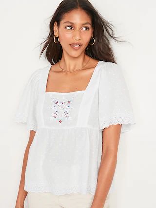 Textured Swiss-Dot Flutter-Sleeve Tie-Back Top for Women | Old Navy (US)