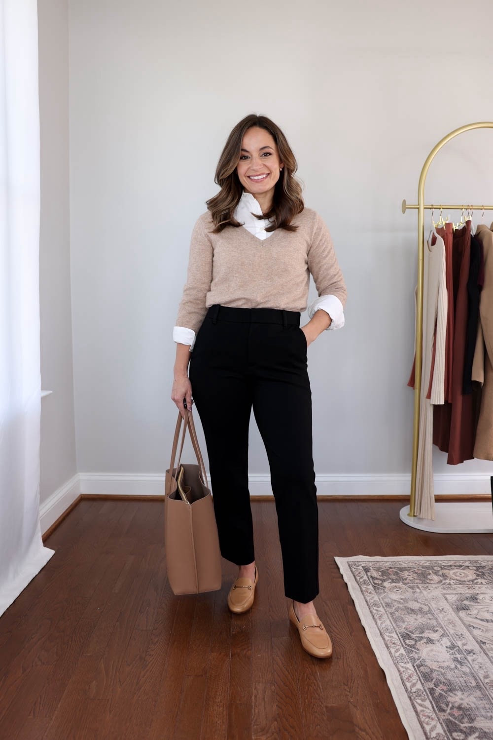 2025 capsule wardrobe series: straight black pants four ways! 

V neck sweater (Quince): xs in oatmeal 
Button down top (J.Crew Factory): petite xxs 
Black straight pants (Gap): petite xs / 10.5” rise / 24.5” inseam - recommend a size down

My measurements for reference: I’m 4’10” and 105lbs. My bust, waist, and hip measurement is 32”, 24”, and 36”.

#LTKWorkwear #LTKPetite