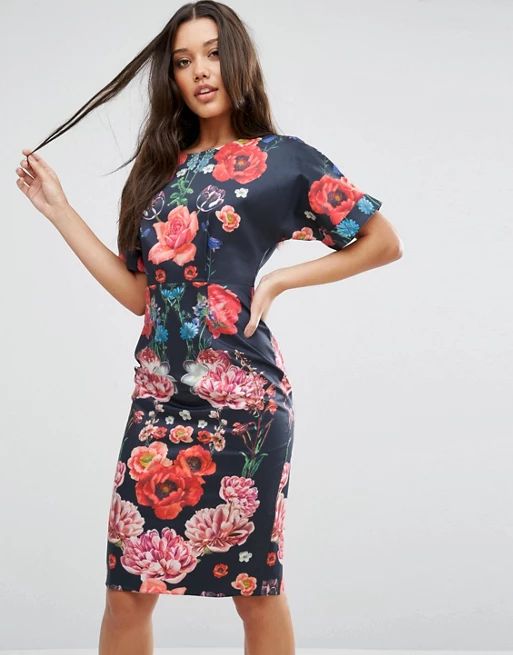 ASOS Wiggle Dress in Placement Floral | ASOS US