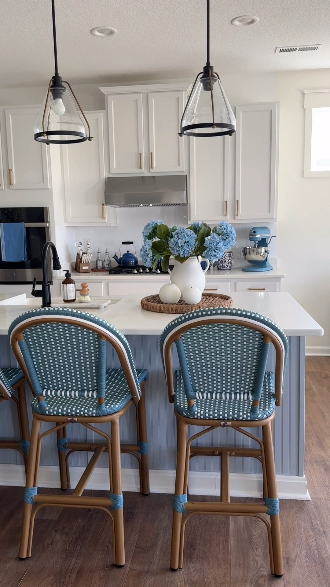 Coastal woven counter stools , blue counter stools , kitchen counter chairs

#LTKHome