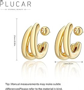 Gold Hoop Earrings for Women - Chunky Gold Earrings 14K Gold Plated Earrings Trendy Chunky Gold H... | Amazon (US)